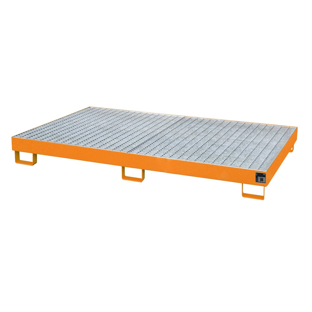 Bauer® Regálová vaňa, V x Š x H 225 x 1 300 x 2 150 mm, objem 240 l, vrátane mriežkového roštu, žlto-oranžová