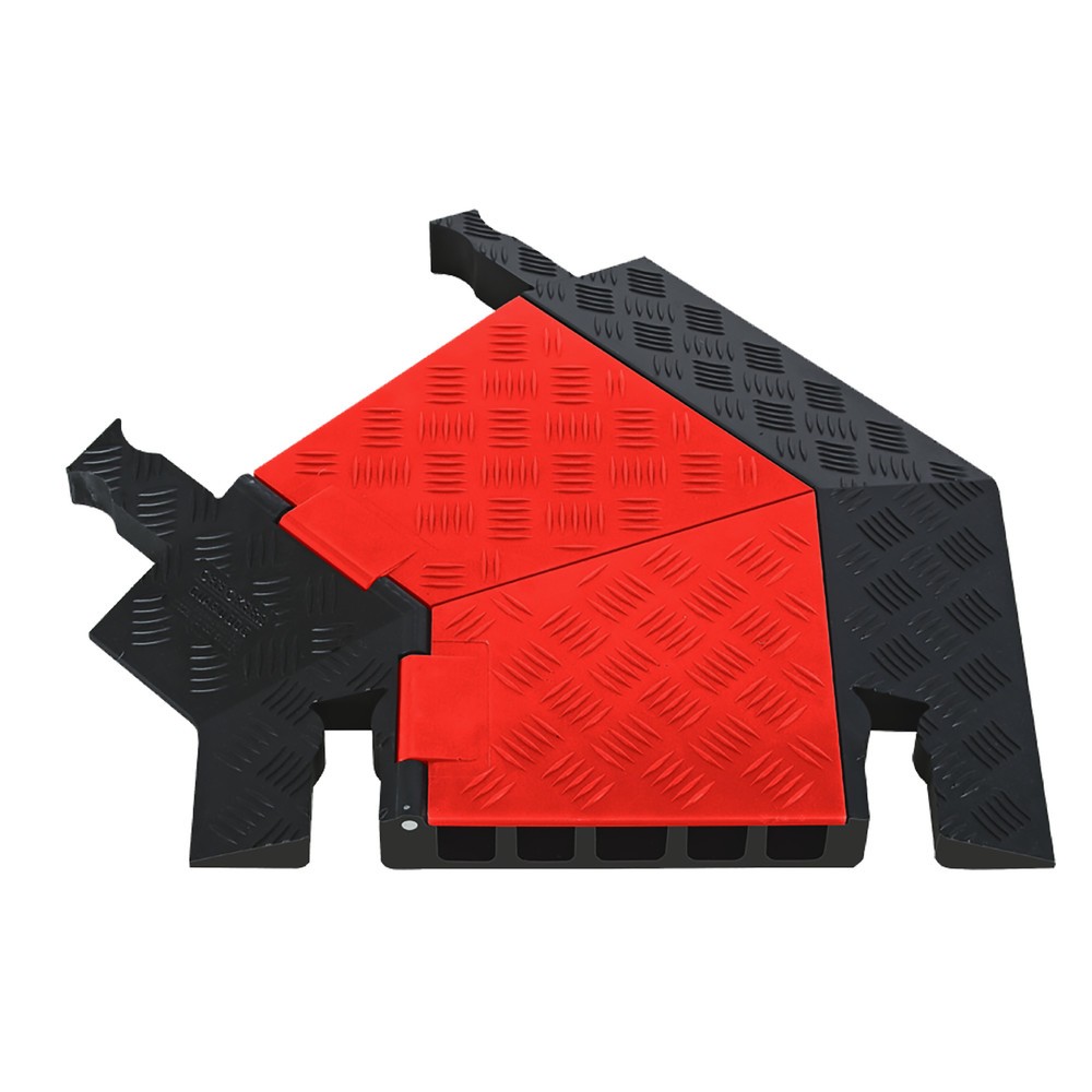 Káblový kanál Justrite® Guard Dog®, 45° ohyb vpravo, 5 kanálov, d × š 620 × 500 mm, čierno-oranžová