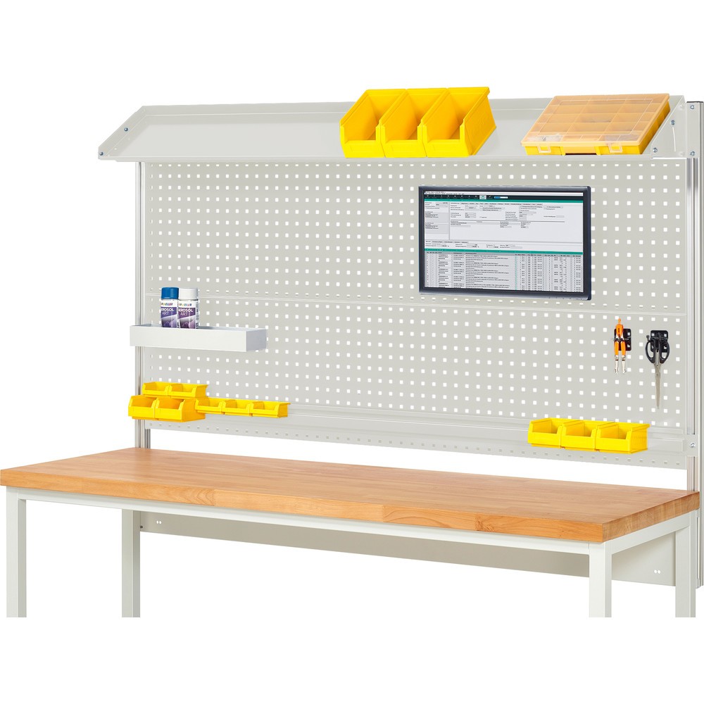 Nadstavba systému RAU, v × š × h 1 130 × 2 000 × 350 mm, s 1 naklápateľnou kovovou odkladacou lištou, 1 prídržnou lištou a 1 držiakom plochej obrazovky, kompletná súprava 02 pre výrobok šírky 2 000 mm