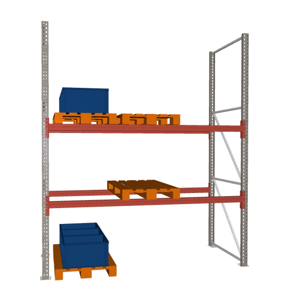 Paletový regál META MULTIPAL, základné pole, zaťaženie police 1 480 kg, v × š × h 3 300 × 2 700 × 1 100 mm