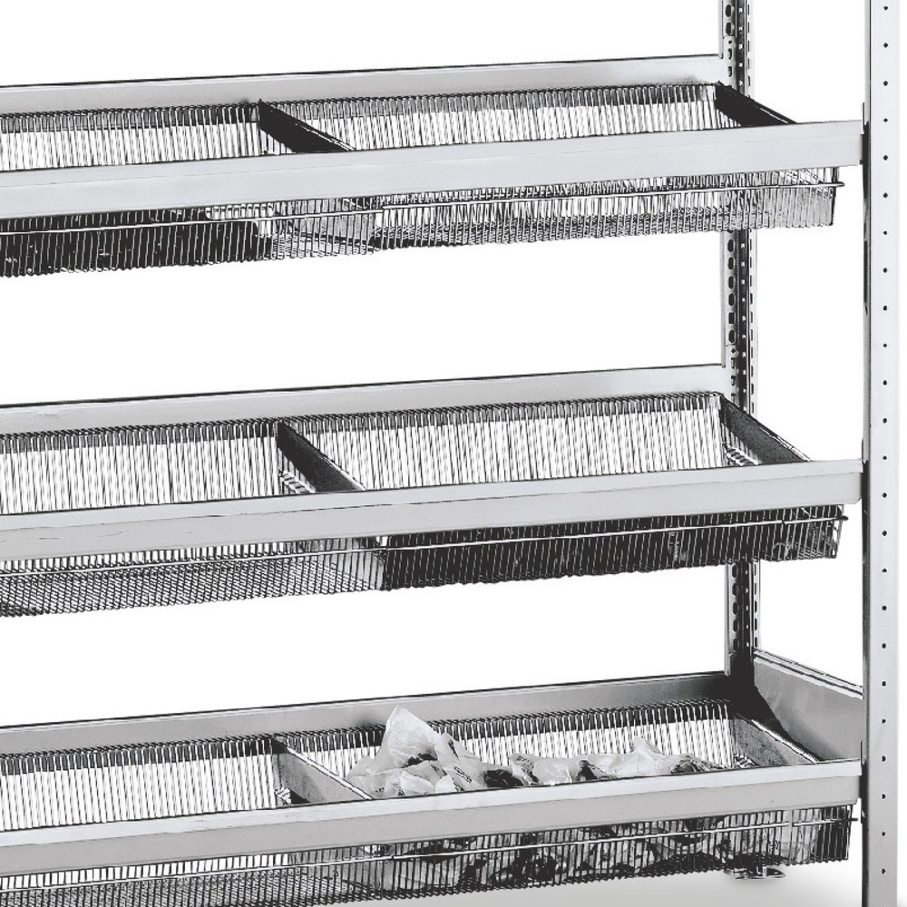 Schulte Regálový kôš Level s košmi s úzkymi sieťami, š x H 1,500 x 400 mm