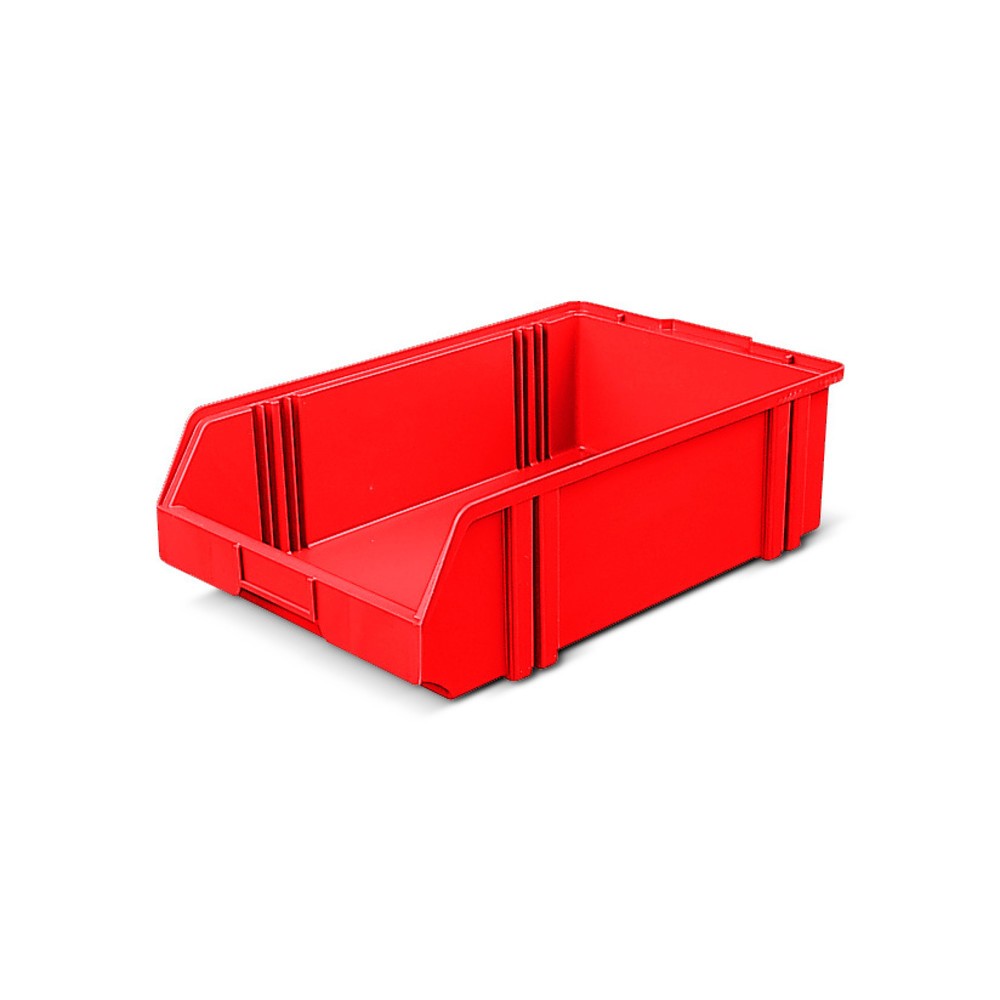 Priehľadný skladovací box z polystyrolu, v × š × h 145 × 300 × 500 mm, červený